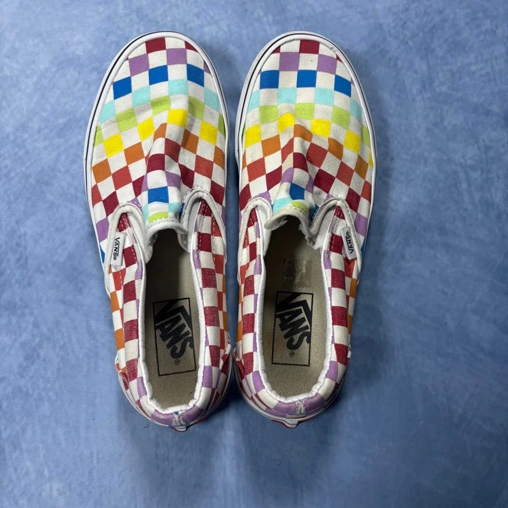 Vans rainbow checkered slip on sneakers